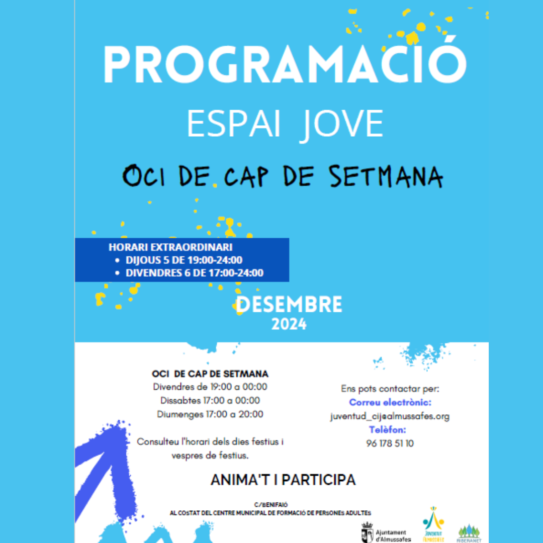 Programació Espai Jove Oci de cap de setmana